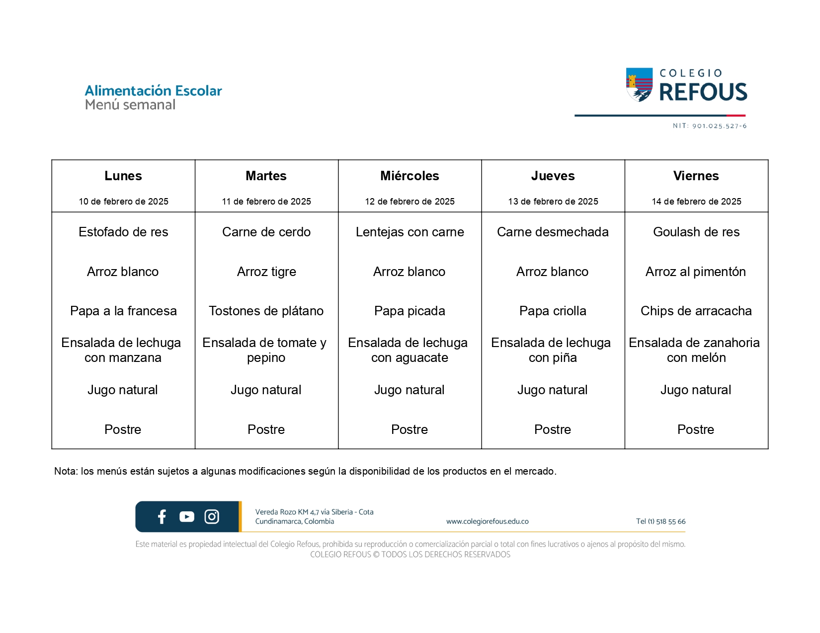 10 al 14 de febrero 2025 - Alimentación escolar