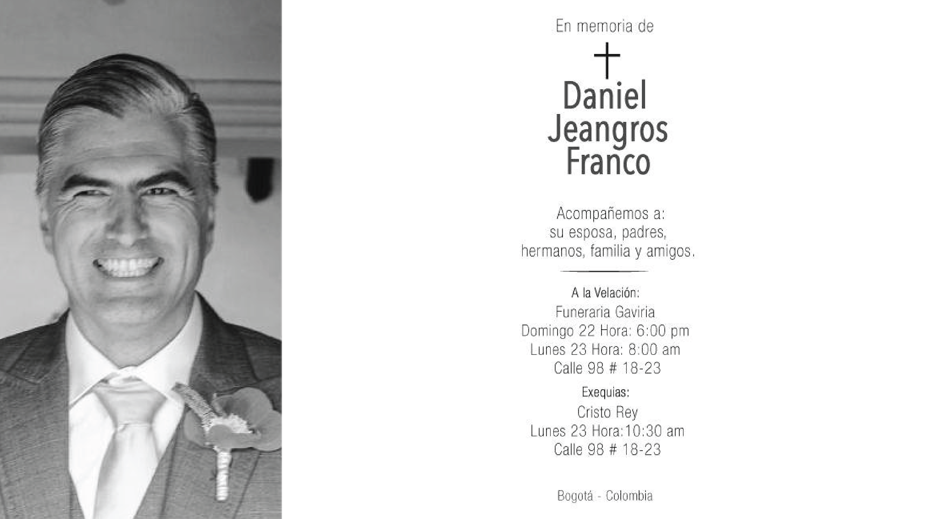 Velación y exequias Daniel Jeangros Franco
