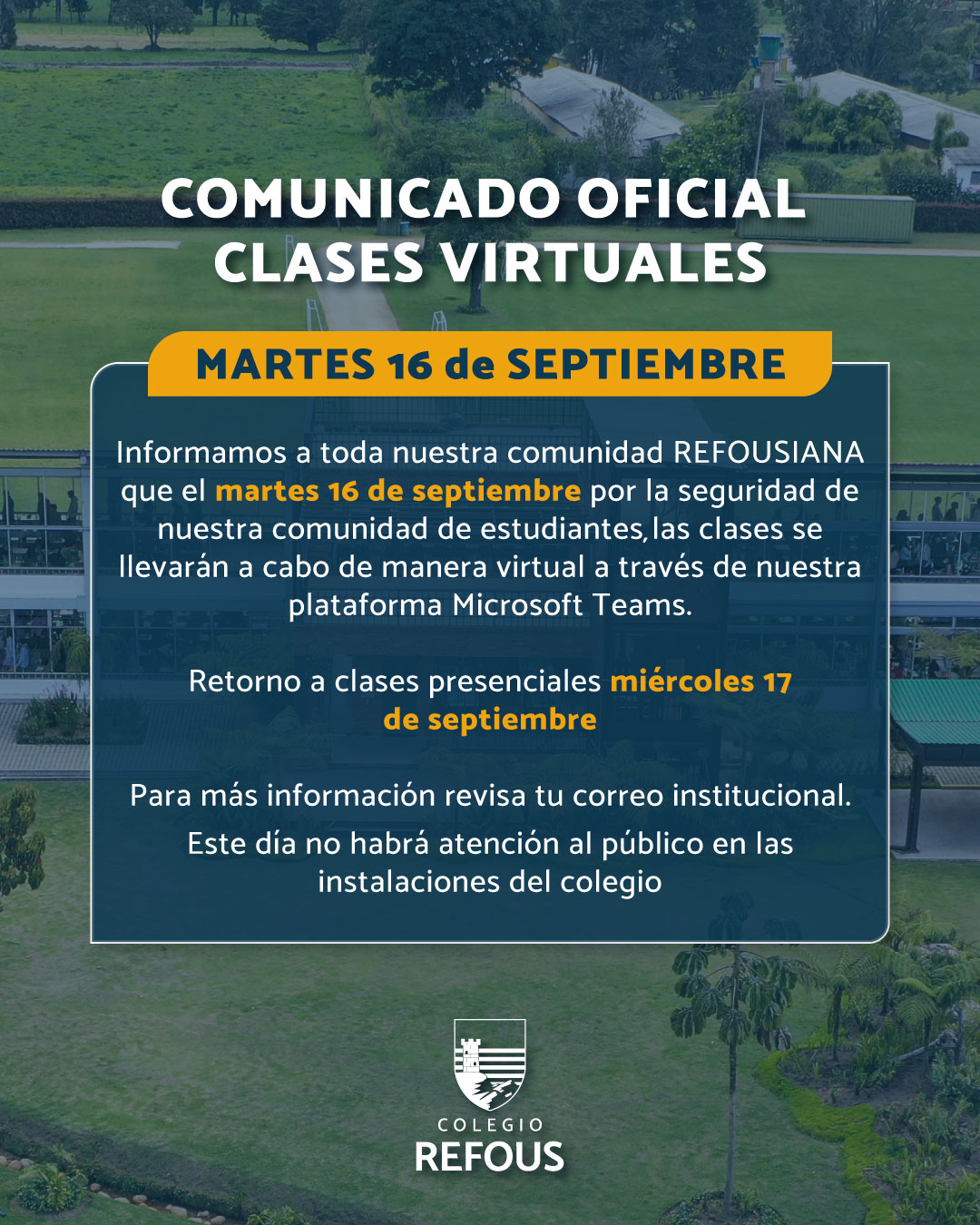 COMUNICADO A LA COMUNIDAD REFOUSIANA - CLASES VIRTUALES